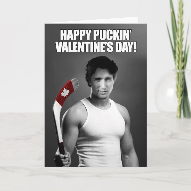 Justin Trudeau: Lycklig Puckin's Valentine Day Helgkort (Framsida)