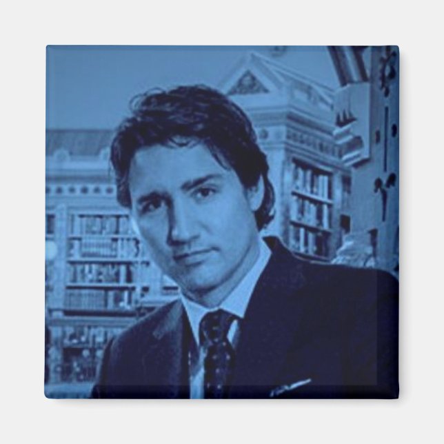 Justin Trudeau porträtt 2014 i blått Magnet (Framsidan)