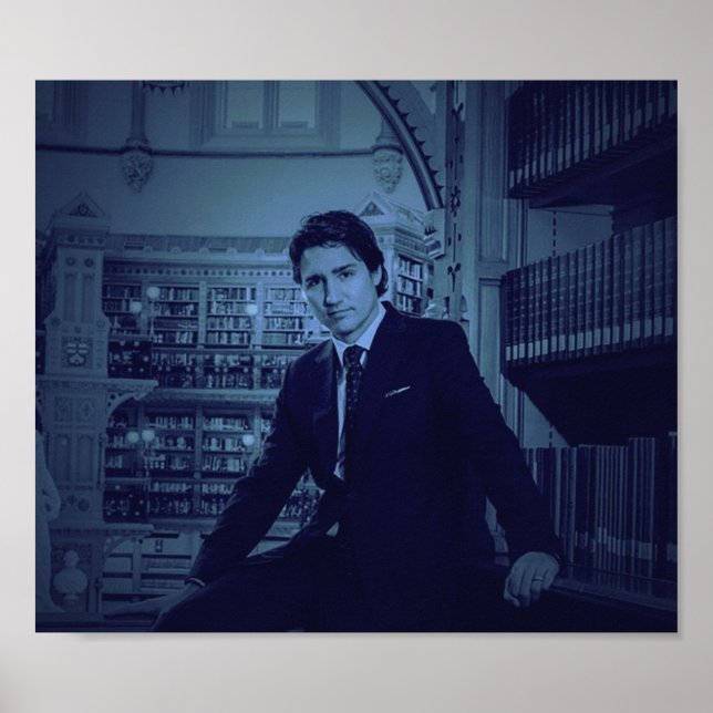 Justin Trudeau porträtt 2014 i blått Poster (Framsidan)