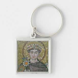 Justinian I c.547 ANNONS för kejsare Fyrkantig Silverfärgad Nyckelring