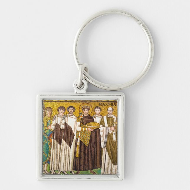 Justinianus den store romerske kejsare fyrkantig silverfärgad nyckelring (Framsidan)