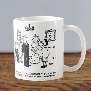 Justitiesekreterare ber brudgummen att sluta svära kaffemugg