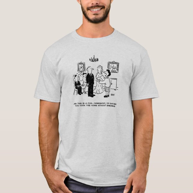 Justitiesekreteraren ber bridegroom att sluta svet t shirt (Framsida)