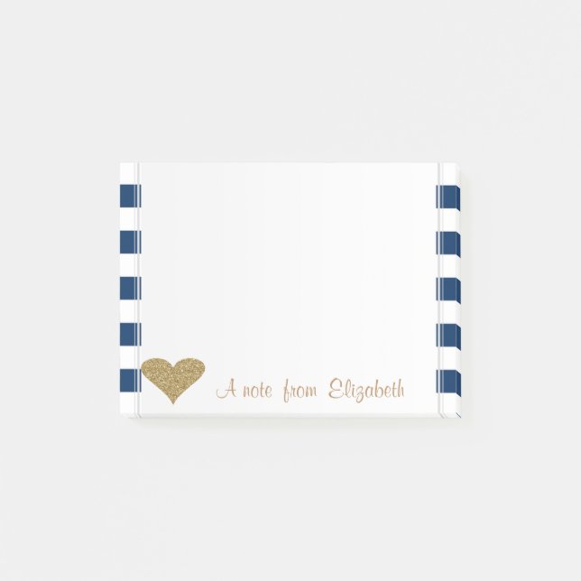Jute Glittery Heart,Navy Blue Rand Post-it Block (Framsida)