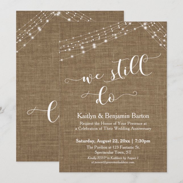 Jute Ljusslingar Vi Gör Fortfarande årsdag Inbjudningar (Fram/baksida)