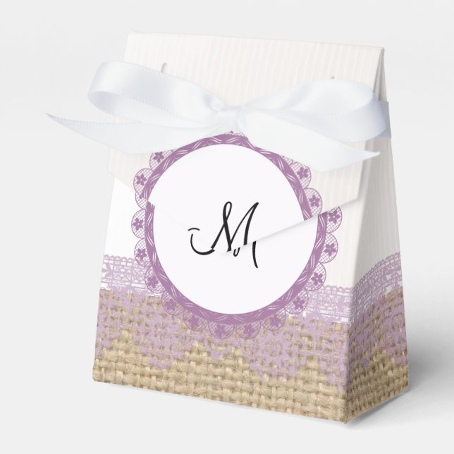 Jute och lila bröllopspresentförpackning presentaskar (Framsidan Sidan)
