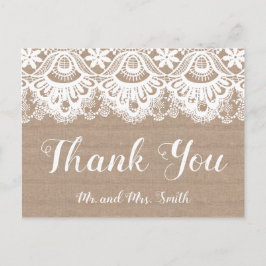 Jute och spets bröllop tack-kort lantlig stil vykort