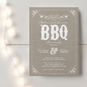 Jute Rustik Vintage Övningsmiddag BBQ Inbjudningar