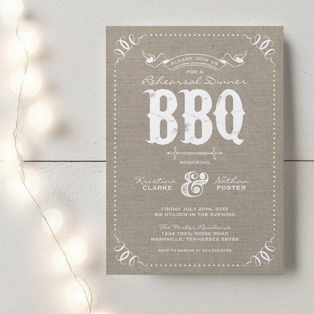 Jute Rustik Vintage Övningsmiddag BBQ Inbjudningar (Skapare uppladdad)