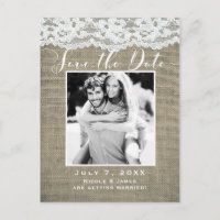 Jute & Spets Enkel Rustik Fotografi Save the Date