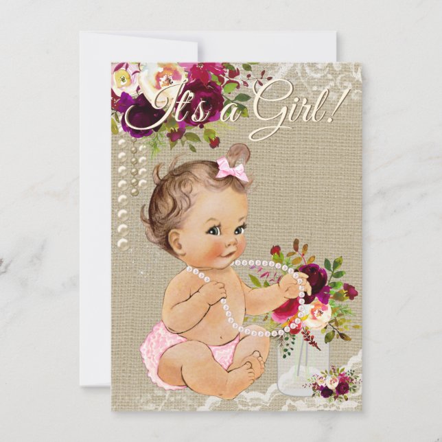 Jutepackade Glasburkar Baby Shower Inbjudningar (Framsida)
