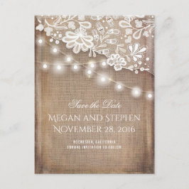 Jutesnör och strängljus rustik Save the Date Meddelande Vykort
