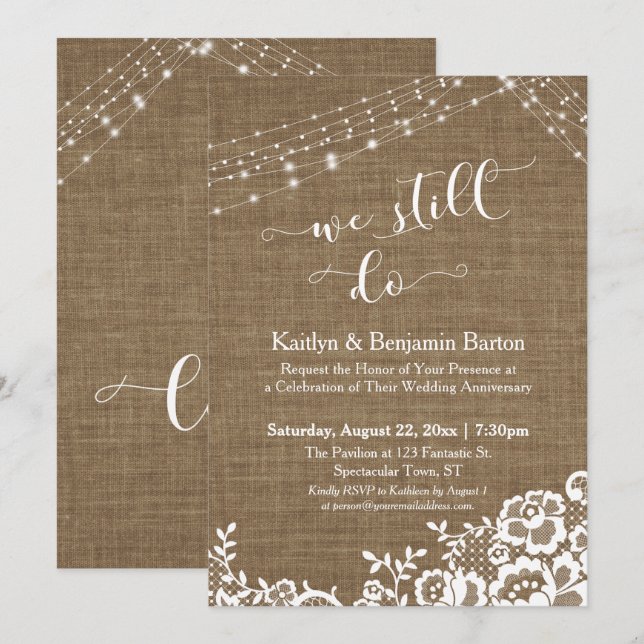 Jutesnöre Ljus Sladdar Vi Gör Fortfarande Jubileum Inbjudningar (Fram/baksida)