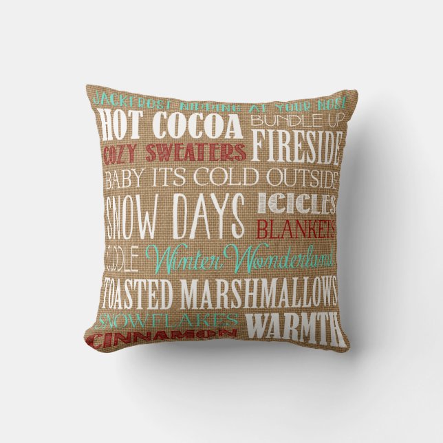 Jutesnöre Typografi Vinter Värld Kudd Kudde (Framsida)