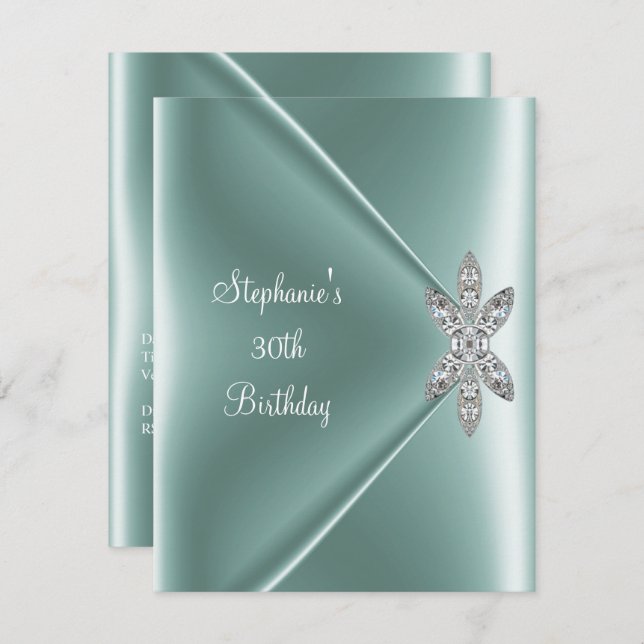 Juvelen 30års födelsedag i Mint Grönt Elegant Part Inbjudningar (Fram/baksida)