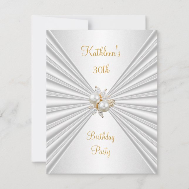Juvelen 30års födelsedag i Pearl Party White Silve Inbjudningar (Framsida)