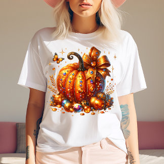 Juvelprydd Pumpa Med Ädelstenar och Band Konst T-S T Shirt