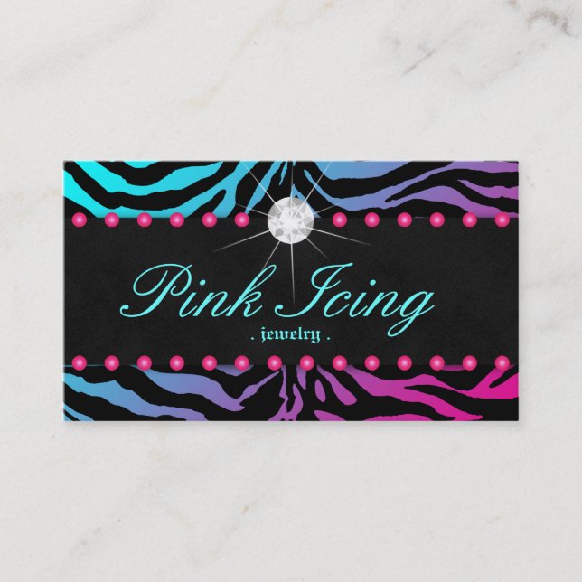 Juvelry Affärskort Zebra Rosa Dots Blue Rosa Visitkort (Framsida)