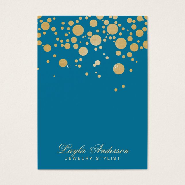 Juvelry Earring Visning Card Guld Dots Blue Visitkort (Framsidan)