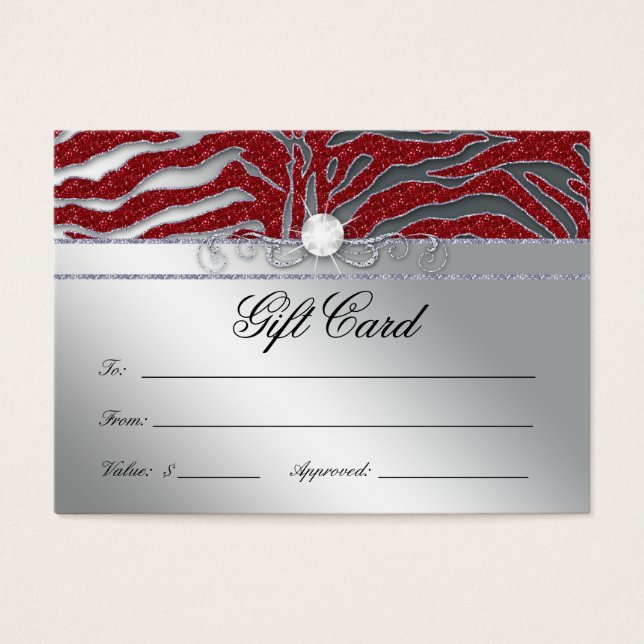 Juvelry Gift Card Luxury Zebra Red Silver Gnistra Visitkort (Framsidan)
