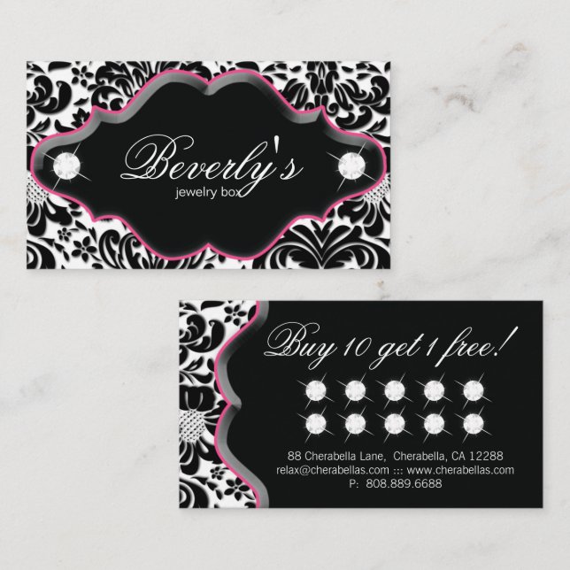Juvelry Loyalty Card Rosa Damask Diamonds Lojalitetskort (Fram/baksida)