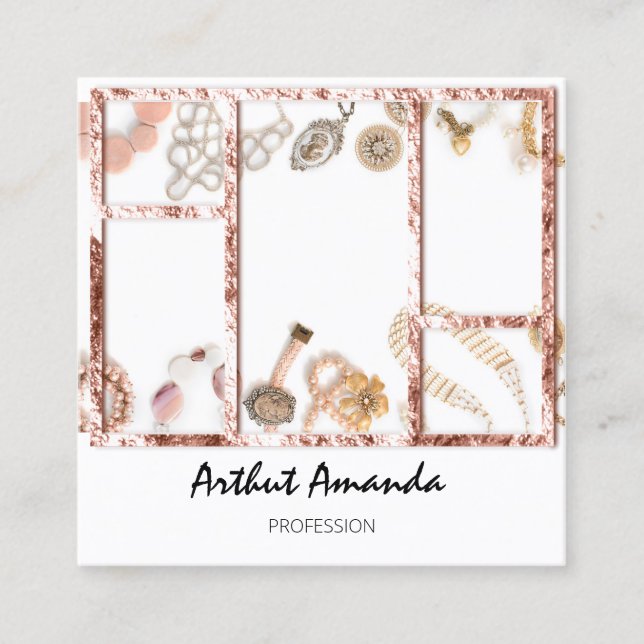 Juvelry Luxury Goods Pearls Guld Ro Framed Fyrkantigt Visitkort (Framsida)