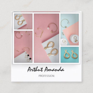 Juvelry Luxury Goods Pearls Ro Rosa White Framewor Fyrkantigt Visitkort