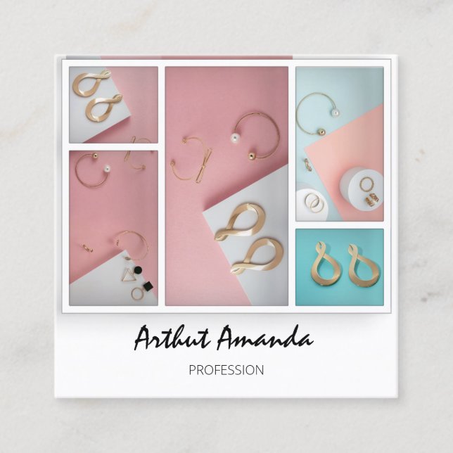 Juvelry Luxury Goods Pearls Ro Rosa White Framewor Fyrkantigt Visitkort (Framsida)