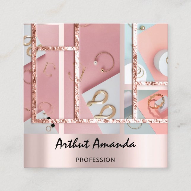 Juvelry Luxury Guld Pearl Ro Rosa Photo QR CODE Fyrkantigt Visitkort (Framsida)