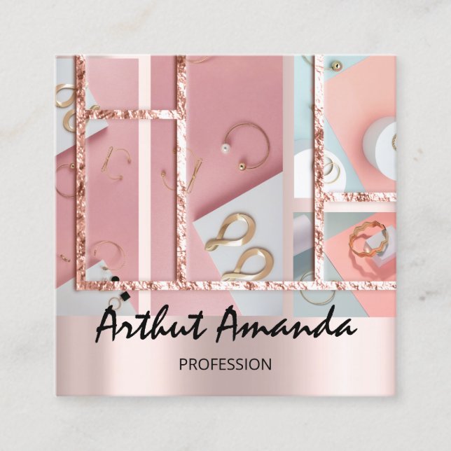 Juvelry Luxury Guld Pearl Ro Rosa Photo Ram Fyrkantigt Visitkort (Framsida)