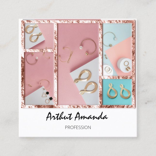 Juvelry Luxury Guld Pearls Ro Rosa White Framed Fyrkantigt Visitkort (Framsida)