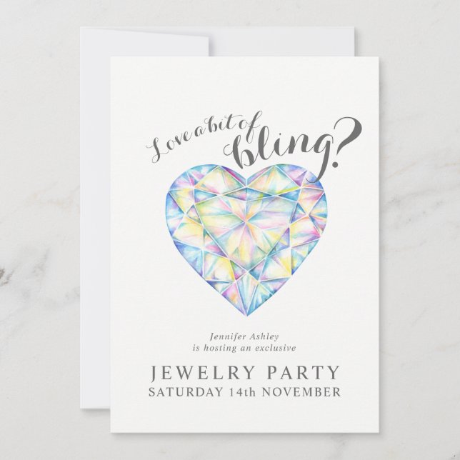 Juvelry party inbjudan diamant kärlek bling (Framsida)