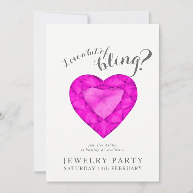 Juvelry party inbjudan rosa sapphire kärlek bling (Framsida)
