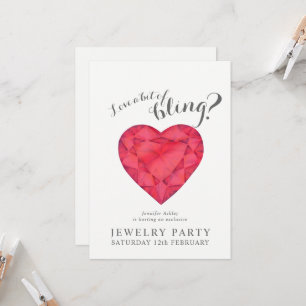Juvelry party inbjudan ruby red kärlek bling