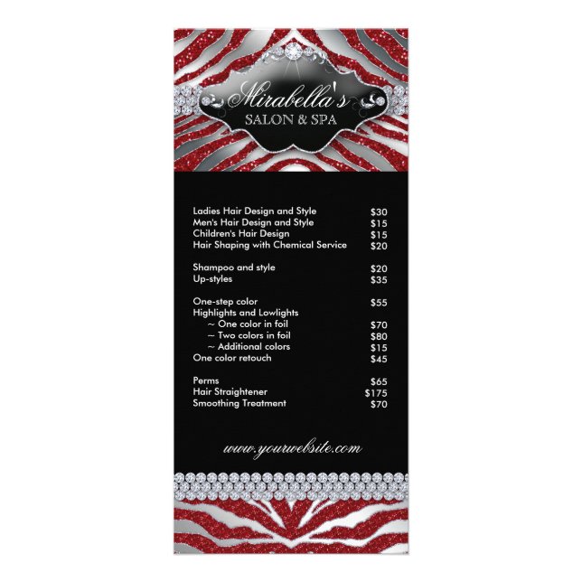 Juvelry Rack Card Zebra Luxury Gnistra Silver Red Reklamkort (Framsidan)