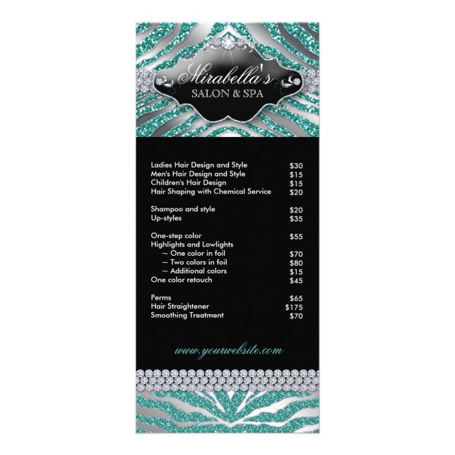 Juvelry Rack Card Zebra Luxury Teal Gnistra Silver Reklamkort (Framsidan)