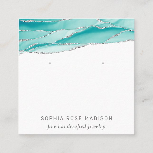 Juvelry Visning Silver Glitter Teal Agate Fyrkantigt Visitkort (Framsida)