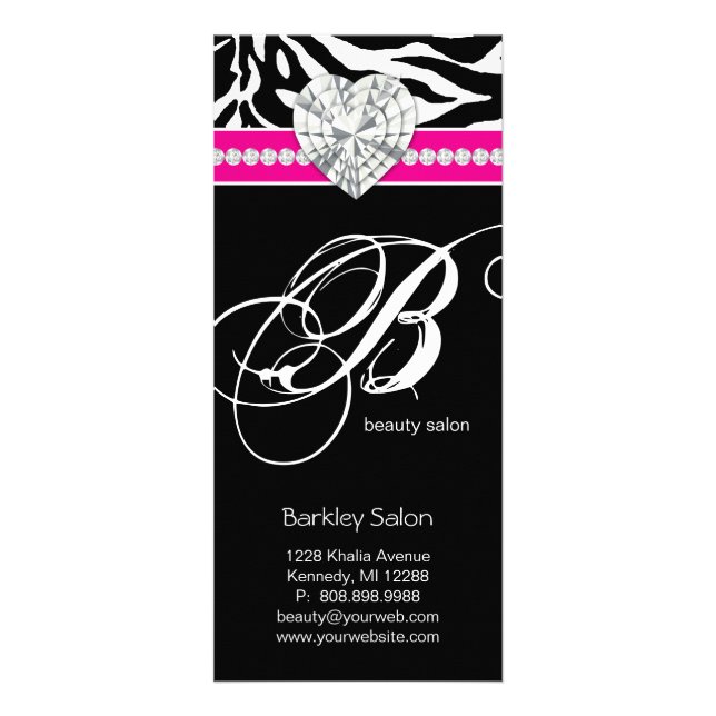 Juvelry Zebra Beauty Salon Spa Rosa Rackkort Reklamkort (Framsidan)