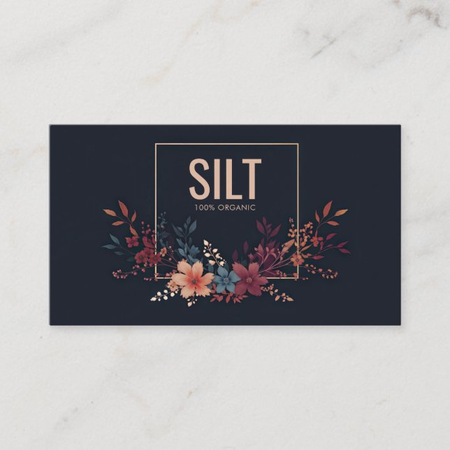 Juvelton Blommig och Kopparramb Midnatt Svart Visitkort (Framsida)