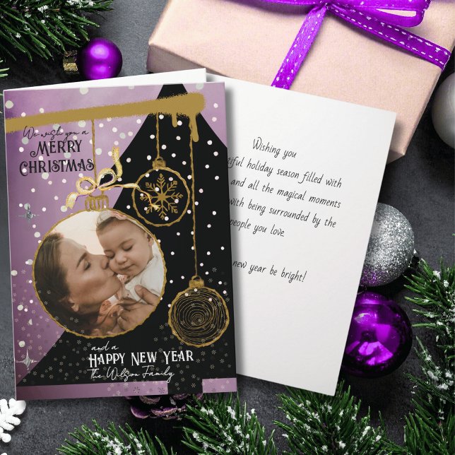 Juvelton Lavendel & Guld Foto Julkort Helgkort (Jewel Tone Lavender & Gold Photo Christmas Card)