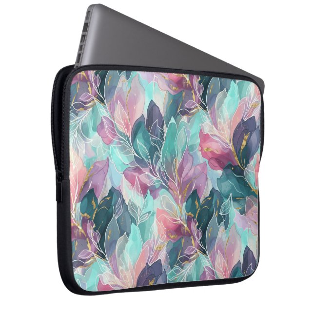Juveltonad Blomster Laptop Fodral (Framsidan Höger)