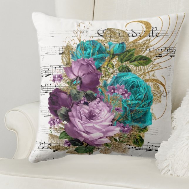 Juveltonade Rosor Kudde (Purple and teal floral throw pillow)