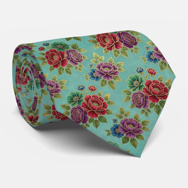 Juveltonblommor med guldförstärkningar slips (Rullad)