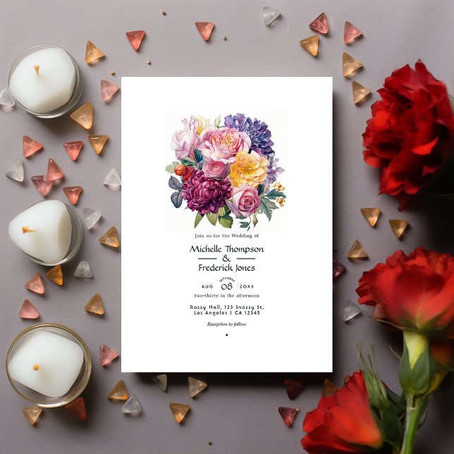 Juveltoner och grön blomsterbröllop inbjudningar (Skapare uppladdad)