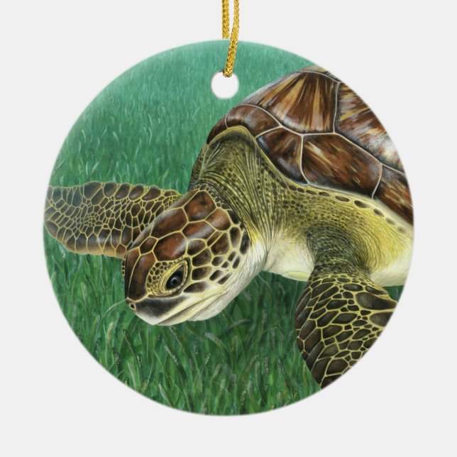 Juvenile Grönt Turtle Ceramic Ornament (Framsidan)