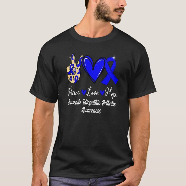 Juvenile Idiopathic Arthritis Peace Love Hope Blue T Shirt (Framsida)