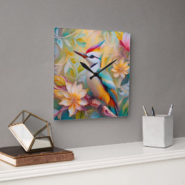 Juvenile Rainbow Woodpecker Fantasy Bird Fyrkantig Klocka