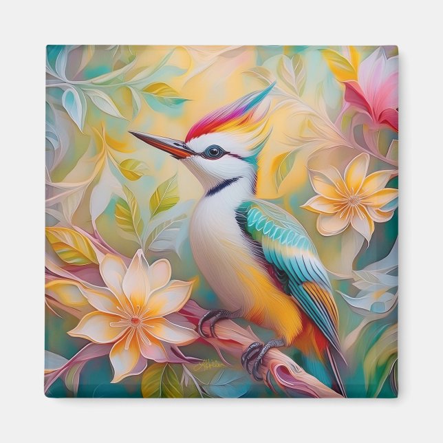 Juvenile Rainbow Woodpecker Fantasy Bird Magnet (Framsidan)