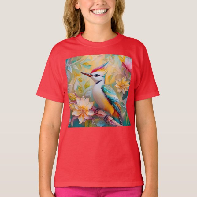 Juvenile Rainbow Woodpecker Fantasy Bird T Shirt (Framsida)