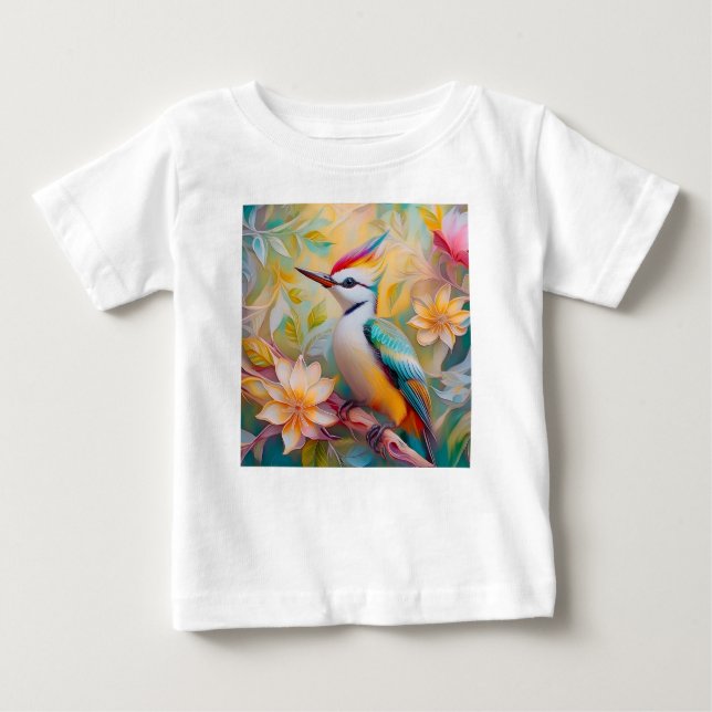 Juvenile Rainbow Woodpecker Fantasy Bird T Shirt (Framsida)